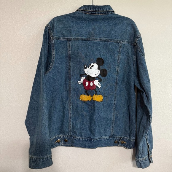 Disney Mickey Mouse Trucker Jacket Mens Small Blue Denim Pockets Retro Jean - Picture 1 of 11